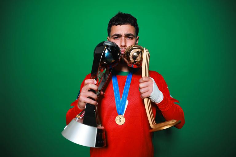 SANTIAGO, CHILE - OCTOBER 19: Othmane Maamma of Morocco  poses for a portrait following their win over Argentina in the FIFA U-20 World Cup Chile 2025 final at Estadio Nacional Julio Mart&iacute;nez Pr&aacute;danos on October 19, 2025 in Santiago, Chile. (Photo by Hector Vivas - FIFA/FIFA via Getty Images)