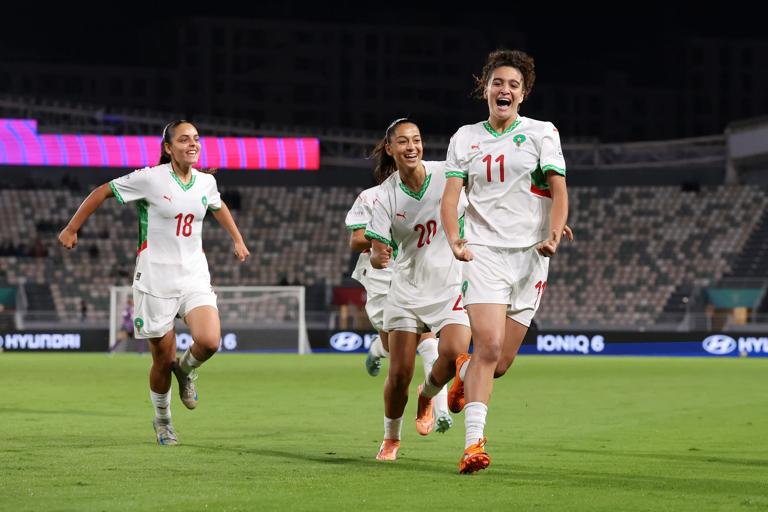 RABAT, MOROCCO - OCTOBER 24: Mayssa Baha of Morocco (R) celebrates scoring her team's first goal during the FIFA U-17 Women's World Cup Morocco 2025 Group A match between Costa Rica and Morocco at Olympic Stadium Annex Sports Complex Prince Moulay Abdellah on October 24, 2025 in Rabat, Morocco. (Photo by Jonathan Moscrop - FIFA/FIFA via Getty Images)