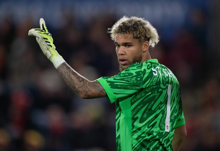 SWANSEA, WALES - SEPTEMBER 9: Canada goalkeeper Dayne St Clair during the international friendly match between Wales and Canada at Swansea.com Stadium on September 9, 2025 in Swansea, Wales. (Photo by Visionhaus/Getty Images)